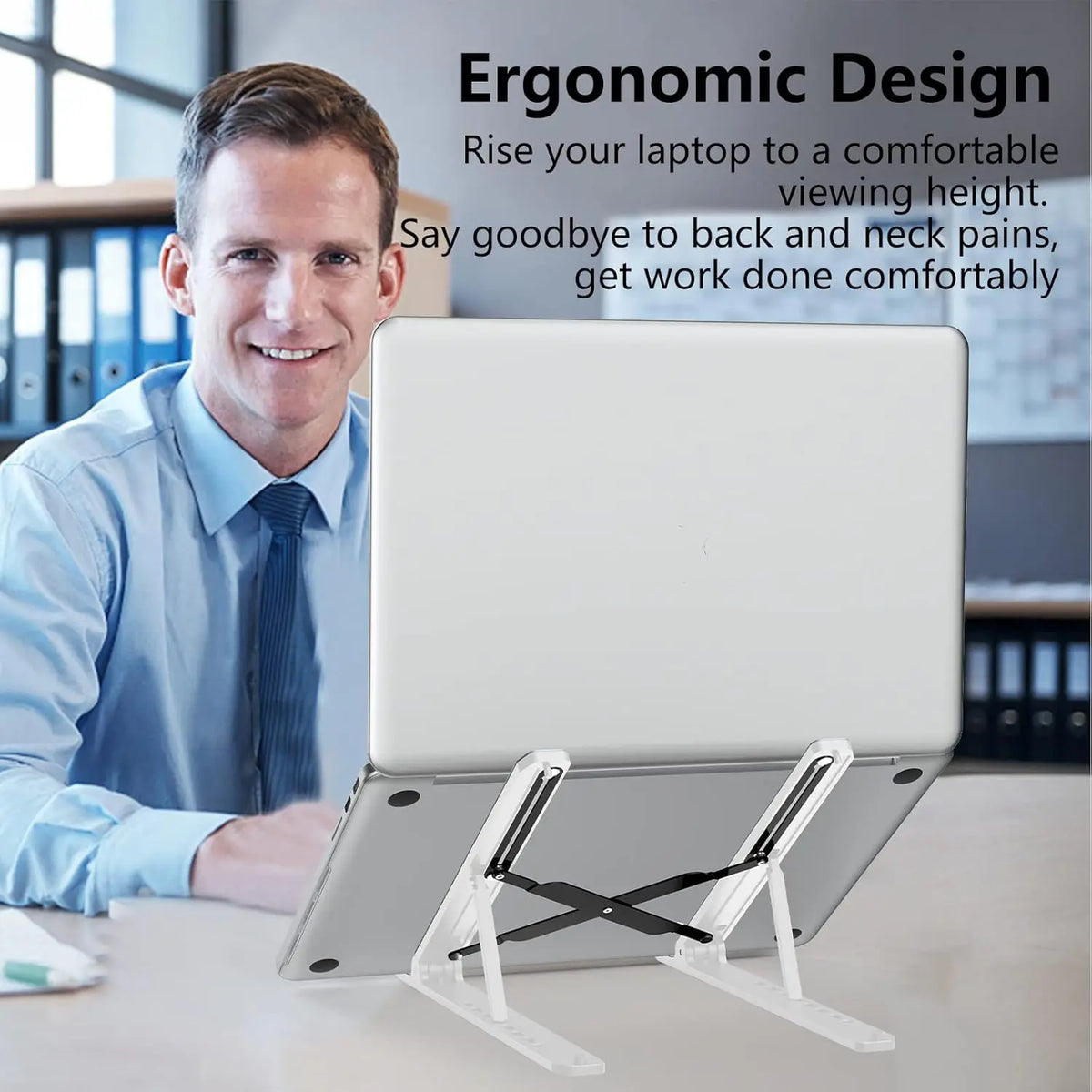 Laptop Stand for Desk, Adjustable Laptop Riser Foldable Portable Laptop Holder, Ventilated Cooling Notebook Stand for 10-15.6" Laptop,Tablet-White