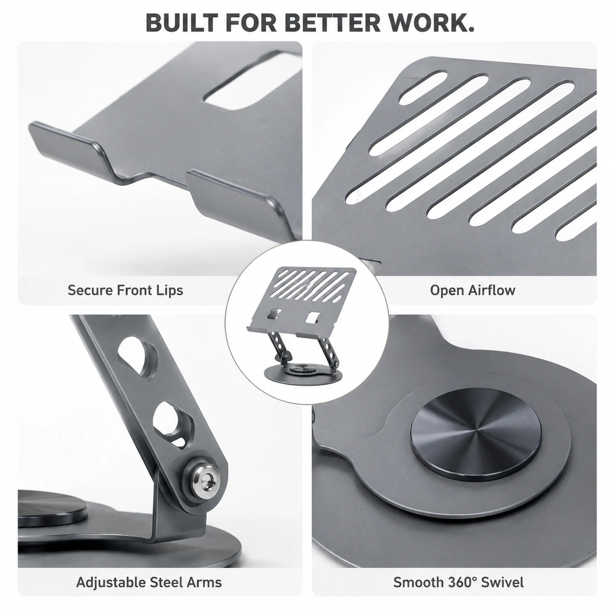 360° Rotation Aluminum Laptop Stand - 2-in-1 Multifunctional Hub, Height-Tilt Adjustable Ventilated Cooling Riser, Foldable Portable Matte Alloy Multi-Angle Holder for Gaming Laptops, Tablets, Home Office