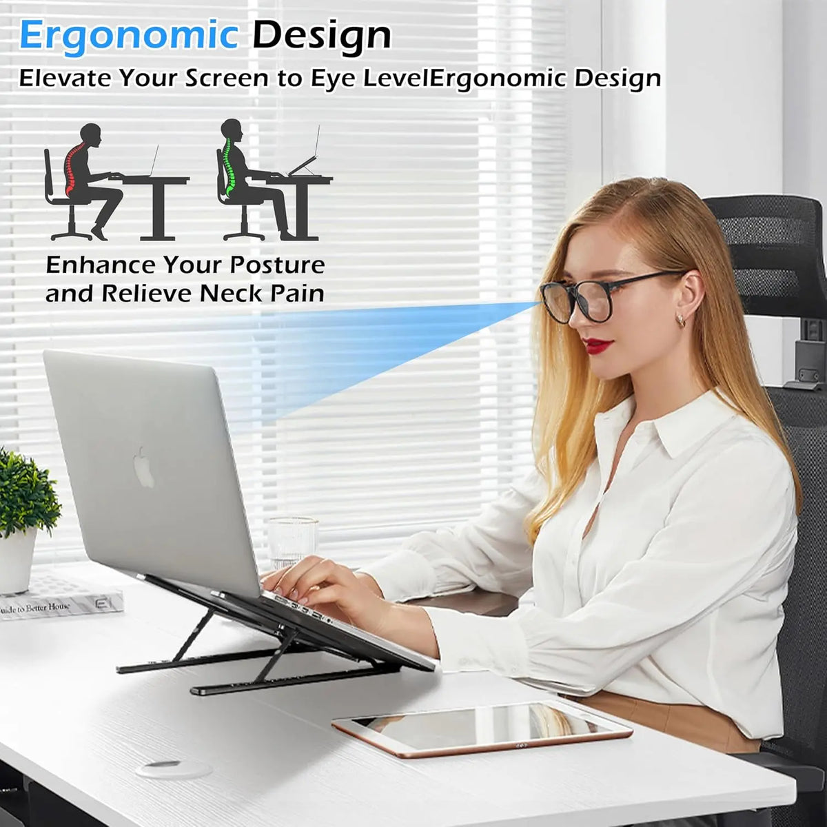 Laptop Stand for Desk - Aluminum Adjustable Foldable Portable Laptop Riser,Ergonomic Laptop Holder,Ventilated Cooling Computer Stand for 10 13 14 15 15.6 17 Inch Laptops, Tablets-Black