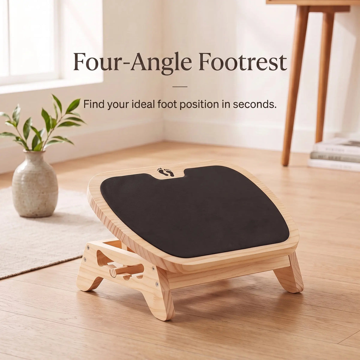 Wooden Under Desk Foot Rest, Adjustable Office Foot Stool with Grip Base