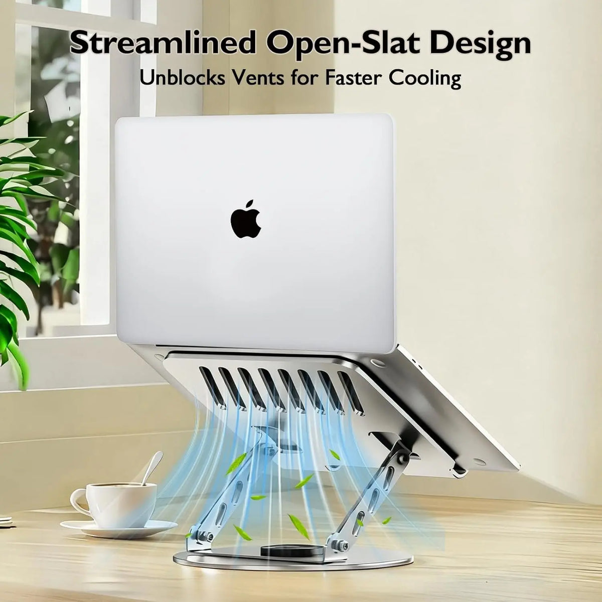 Aluminum Alloy 360° Rotating Adjustable Laptop Stand, Foldable Ergonomic Riser with Heat Vent, Compatible with 10-17.3 in Laptops & Tablets