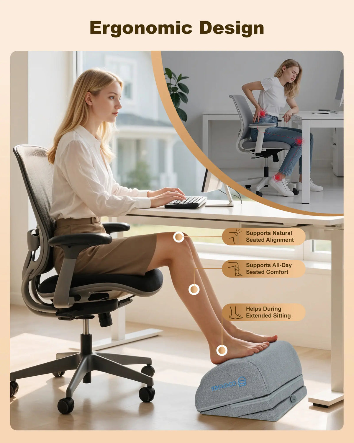 Comfier Foot Rest Under Desk at Work with Heat,Vibration,Foot Heater Foot Warmer,3 Height Under Desk Foot Rest for Office Chair,Gaming Chair Footstool, Ergonomic Heated Footrest,Computer Desk Use,sohochic