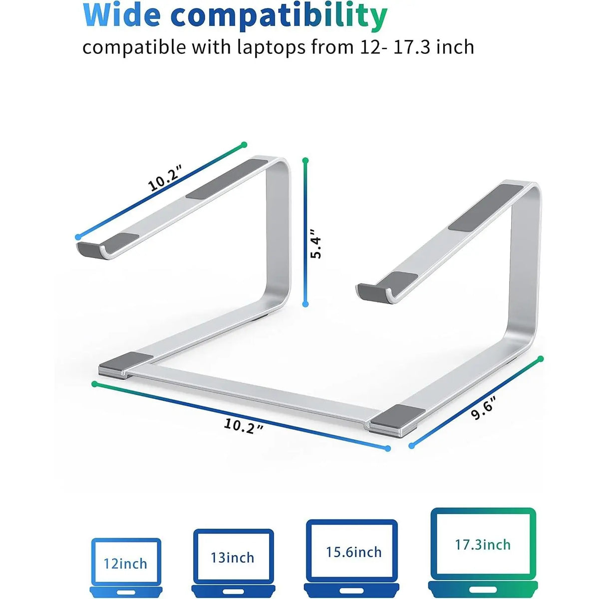 Ergonomic Metal Laptop Stand for Desk, Fits 12-17.3 Inch Laptops, Heavy Duty Stable Desktop Riser, Improves Eye Level & Workspace Organization, SilverGift