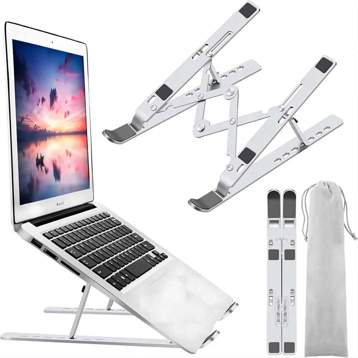 Adjustable Foldable Aluminum Laptop Stand for Desk, Silver - Ergonomic Riser for 10-15.6 inch Laptops and Tablets with Adjustable Height & Angle for Improved ComfortGift
