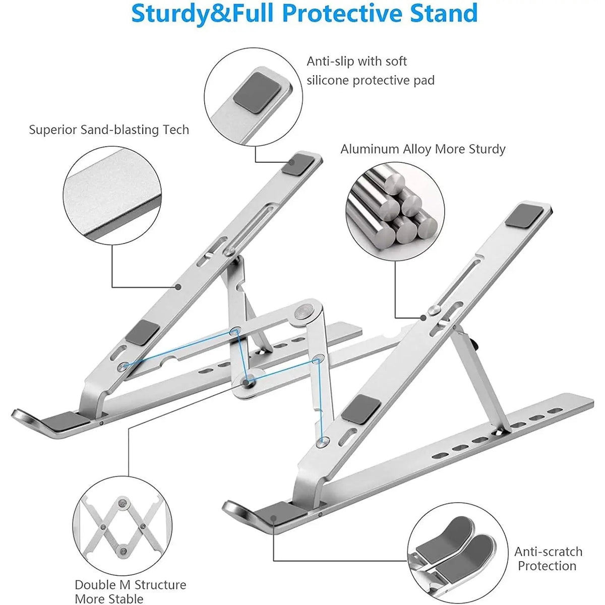 Adjustable Foldable Aluminum Laptop Stand for Desk, Silver - Ergonomic Riser for 10-15.6 inch Laptops and Tablets with Adjustable Height & Angle for Improved ComfortGift