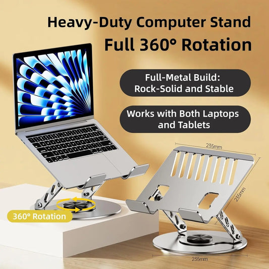 360° Rotating Laptop Stand – Adjustable Aluminum Foldable Stand for Desk & Gaming Laptops, Portable 2-in-1 Multifunctional Stand with Mobile Holder, Ergonomic Adjustable Laptop Stand for Gaming & Office Use