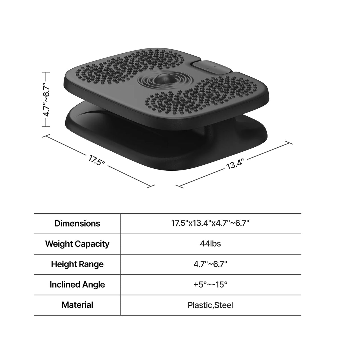 PEGZONE Ergonomic Office Plastic Tilt Foot Rest Under Desk - Pre-Assembled, Split Pedals, Bump Massage Rollers, 4.9" & 5.9" Height Settings, Office Furniture for Home Use, Black