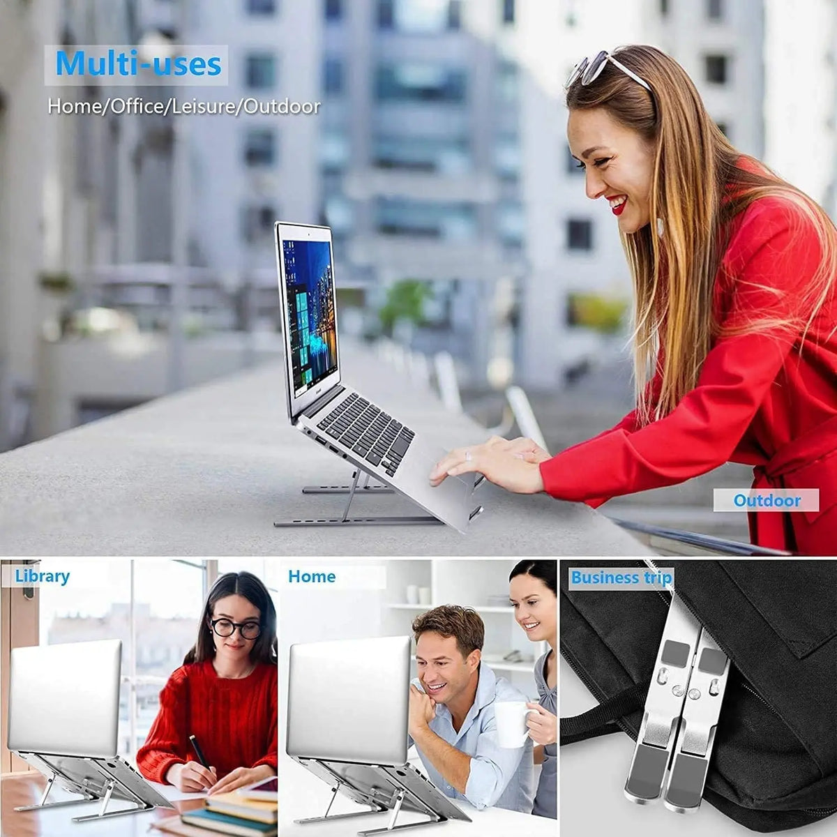 Adjustable Foldable Aluminum Laptop Stand for Desk, Silver - Ergonomic Riser for 10-15.6 inch Laptops and Tablets with Adjustable Height & Angle for Improved ComfortGift