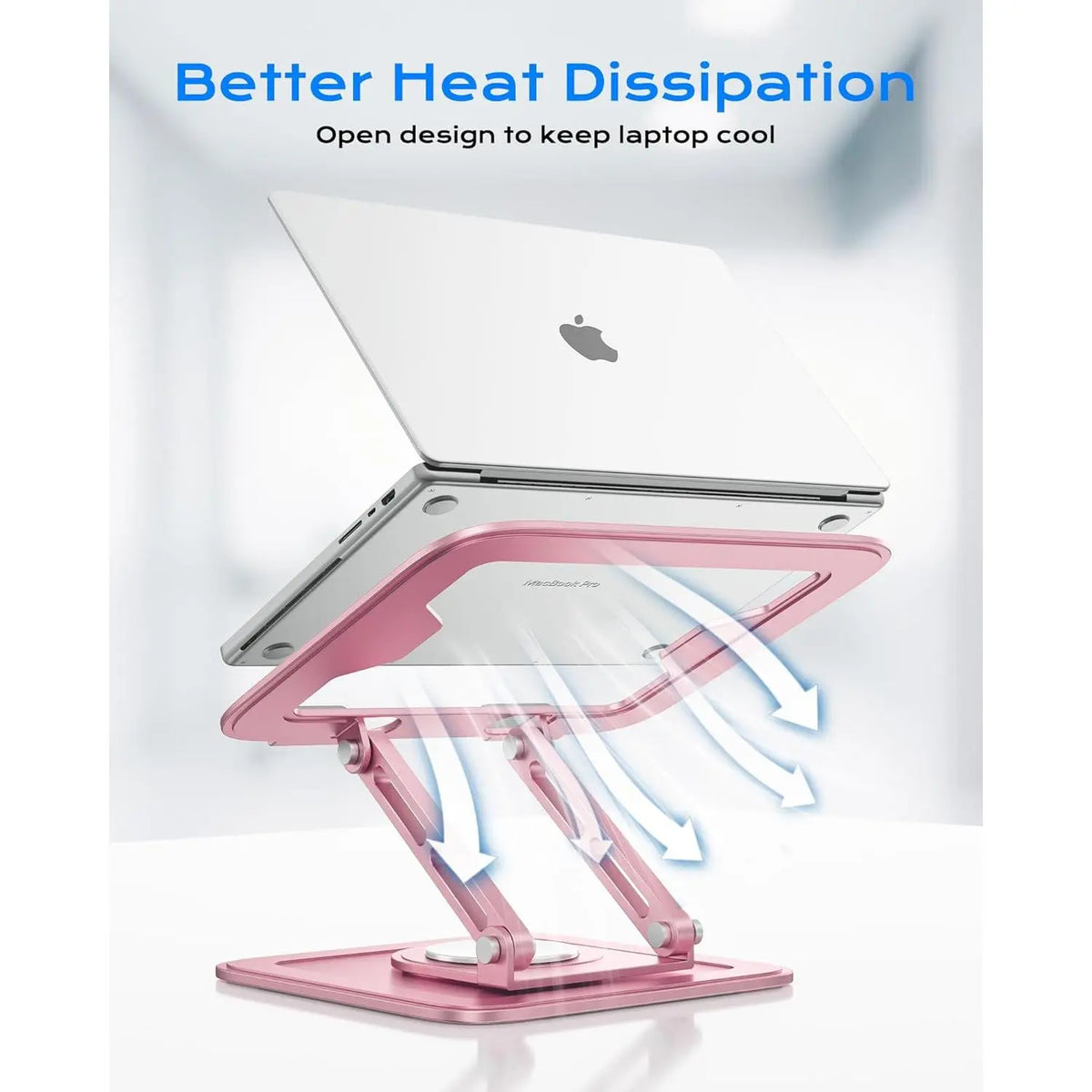 Adjustable Laptop Stand, Computer Stand with 360 Rotating Base,  Laptop Riser Mount for Desk Foldable Protable Computer Desk Fits with MacBook Pro Air (10-16") - Pink