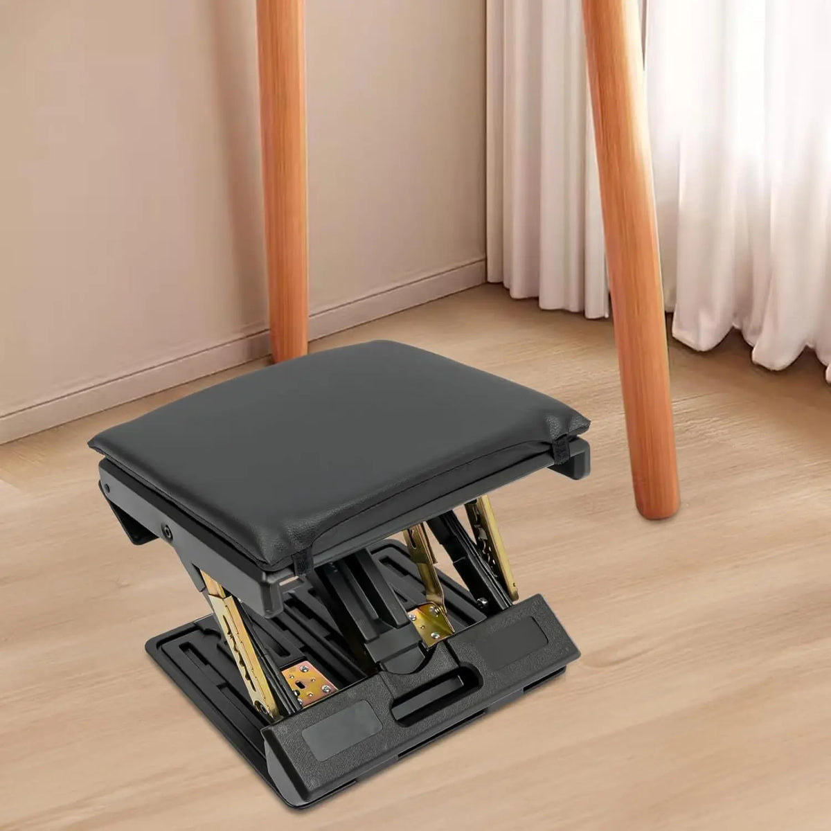PU Leather Adjustable Under Desk Foot Rest - 4-Height Levels Ergonomic Portable Foot Stool with Massage Cushion, Rectangular ABS+PU+Sponge, 2.58kg/5.69lbs, 80kg/176lbs Capacity, Ideal for Home, Car, Trains, Business Travels, Camping Users