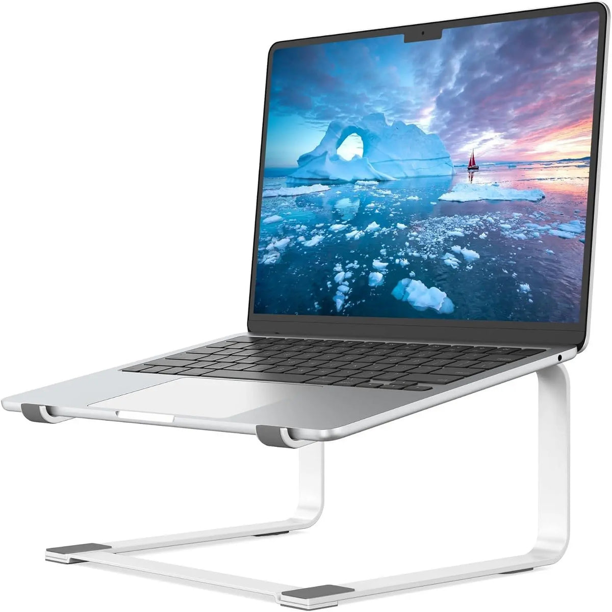 Ergonomic Metal Laptop Stand for Desk, Fits 12-17.3 Inch Laptops, Heavy Duty Stable Desktop Riser, Improves Eye Level & Workspace Organization, SilverGift