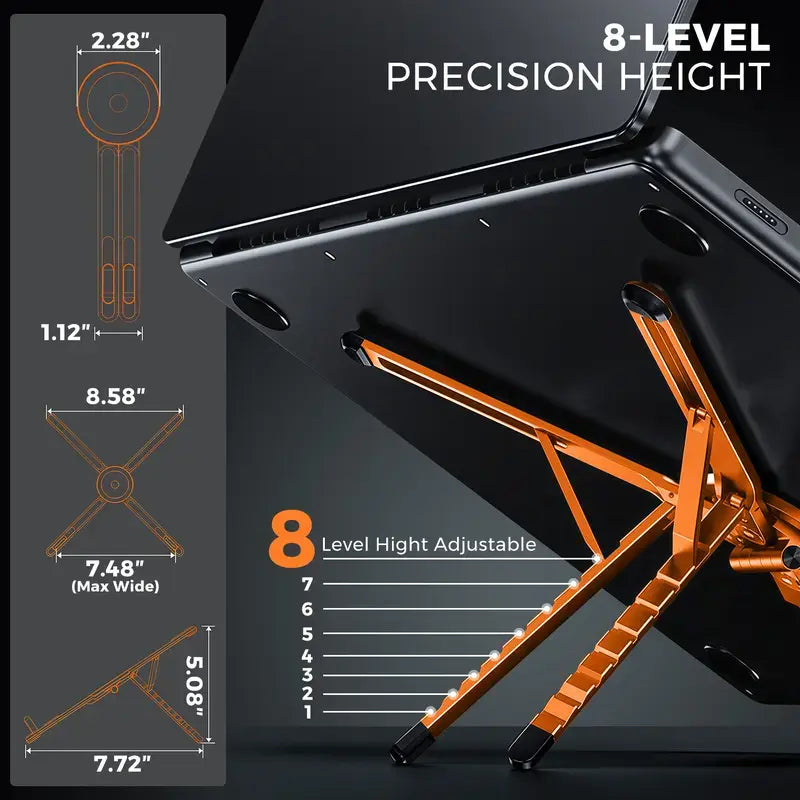 Ergonomic Portable Laptop Stand for Desk - Foldable Adjustable Aluminum PC Riser with Magnetic Phone Holder, Work & Office Accessories for Home Office (10-16” Laptops, 4-13” Phones/Tablets, Silver)