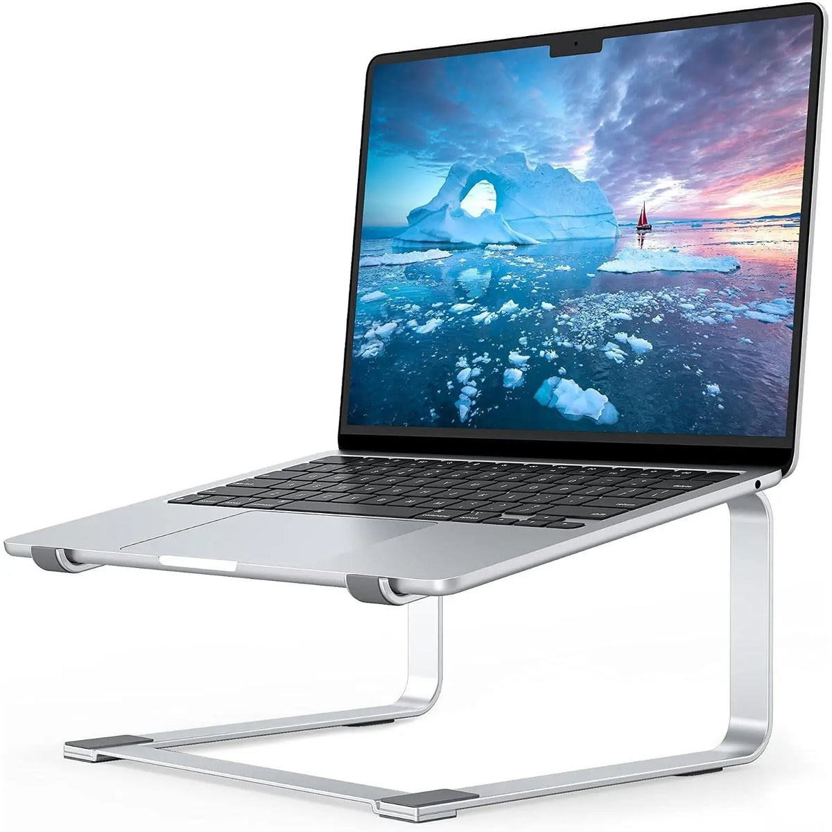 Ergonomic Metal Laptop Stand for Desk, Fits 12-17.3 Inch Laptops, Heavy Duty Stable Desktop Riser, Improves Eye Level & Workspace Organization, SilverGift