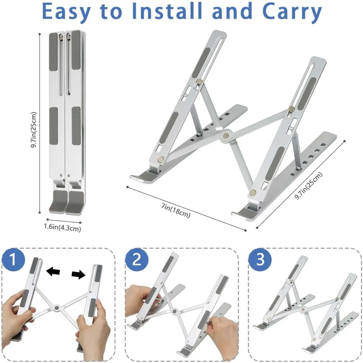 Laptop Stand for Desk, Aluminum Alloy-Laptop, 6-Level Adjusment, Ventilation and Heat Dissipation, Sturdy and Durable, Silver (8-16”)