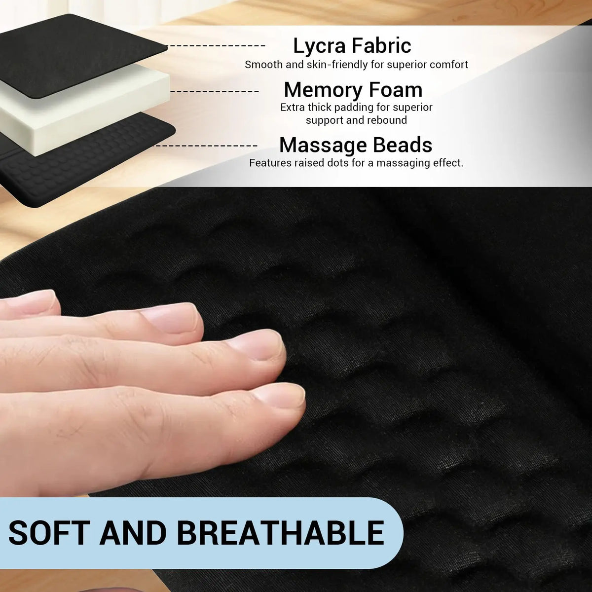 Gaomon Ergonomic Keyboard Wrist Rest & Mouse Pad Set, 2-Pack Lycra Memory Foam Wrist Support with Massage Texture, Adjustable Anti-Slip Surface, Circulation-Boosting for Office Gaming, Compatible with Most Keyboards and Mice, Black
