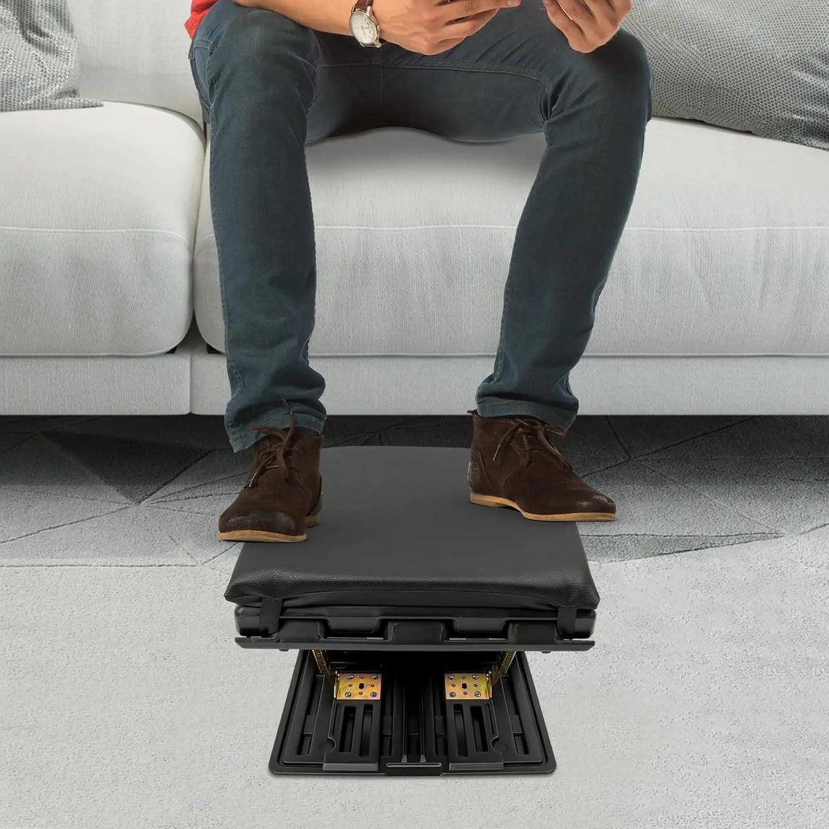 PU Leather Adjustable Under Desk Foot Rest - 4-Height Levels Ergonomic Portable Foot Stool with Massage Cushion, Rectangular ABS+PU+Sponge, 2.58kg/5.69lbs, 80kg/176lbs Capacity, Ideal for Home, Car, Trains, Business Travels, Camping Users