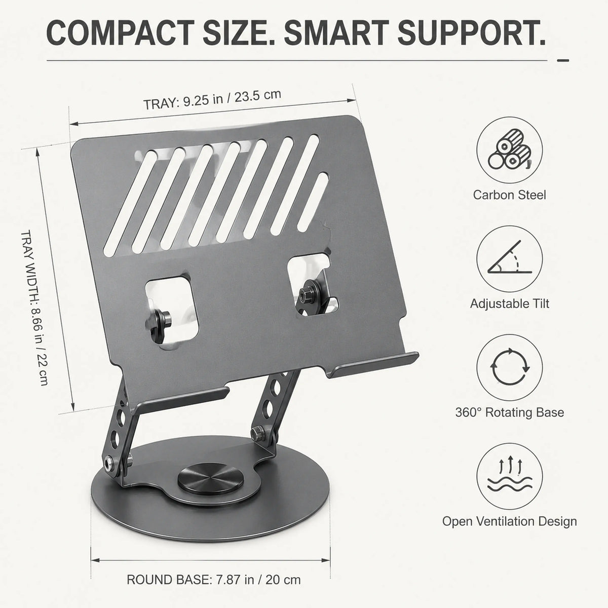 360° Rotation Aluminum Laptop Stand - 2-in-1 Multifunctional Hub, Height-Tilt Adjustable Ventilated Cooling Riser, Foldable Portable Matte Alloy Multi-Angle Holder for Gaming Laptops, Tablets, Home Office