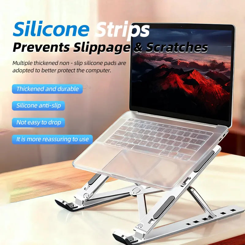 Aluminum Alloy Laptop Stand for Desk - 6 Adjustable Angles, Ergonomic Design, Foldable for Portability, Compatible with 10-15.6 in Laptops and Tablets