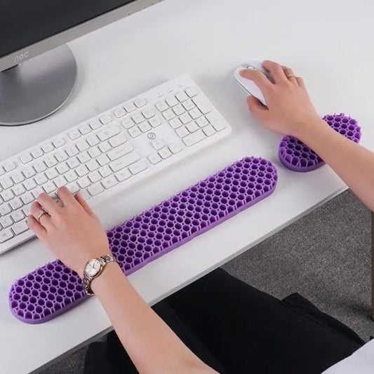 2-Piece Ergonomic Keyboard Wrist Rest & Mouse Pad Set - Honeycomb Soft Gel Cushion, Carpal Tunnel Relief, Anti-Fatigue Support, Desk Accessories for Office Desktop & Laptop Users, Ergonomic Mouse Mat
