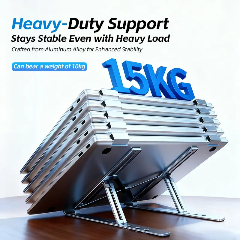 Aluminum Alloy Laptop Stand for Desk - 6 Adjustable Angles, Ergonomic Design, Foldable for Portability, Compatible with 10-15.6 in Laptops and Tablets
