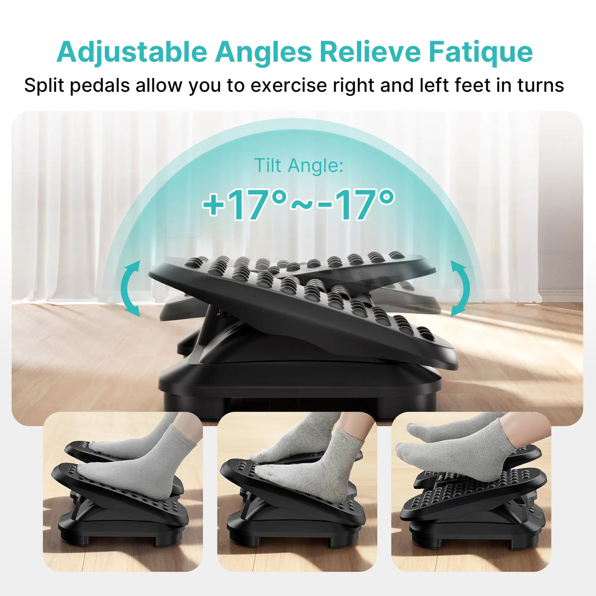 PEGZONE Ergonomic Office Plastic Tilt Foot Rest Under Desk - Pre-Assembled, Split Pedals, Bump Massage Rollers, 4.9" & 5.9" Height Settings, Office Furniture for Home Use, Black