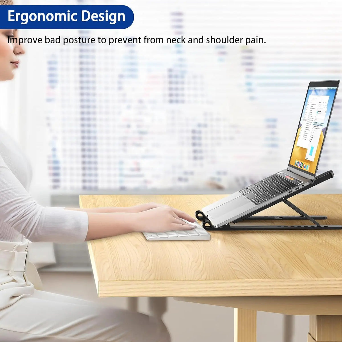 LS01 Pro  Laptop Stand, Plastic Laptop Riser, Portable and Adjustable Notebook Computer Holder Compatible with 10-15.6" Laptops (Black)