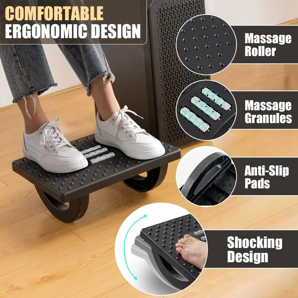 Foot Rest for Under Desk at Work - Ergonomic Foot Stools for Under Office Desk - Rocking Footrest with Roller Massager - Leg Rest for Chair, Computer Gaming -13" L x 9.6" W x 5" H