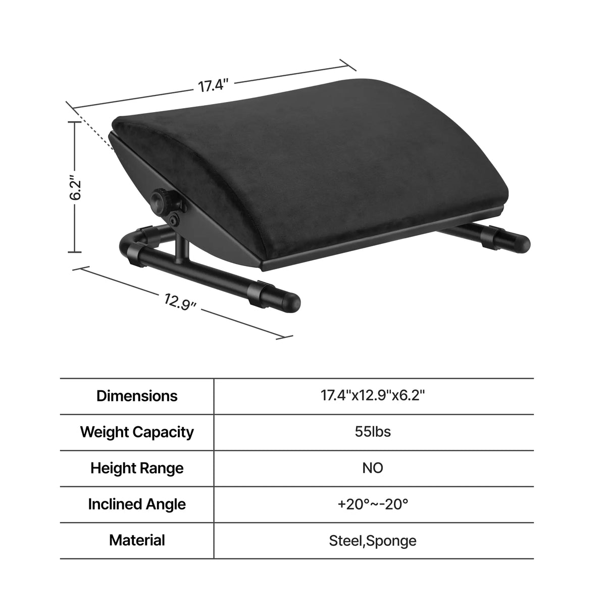 PEGZONE Ergonomic Office Plastic Tilt Foot Rest Under Desk - Pre-Assembled, Split Pedals, Bump Massage Rollers, 4.9" & 5.9" Height Settings, Office Furniture for Home Use, Black