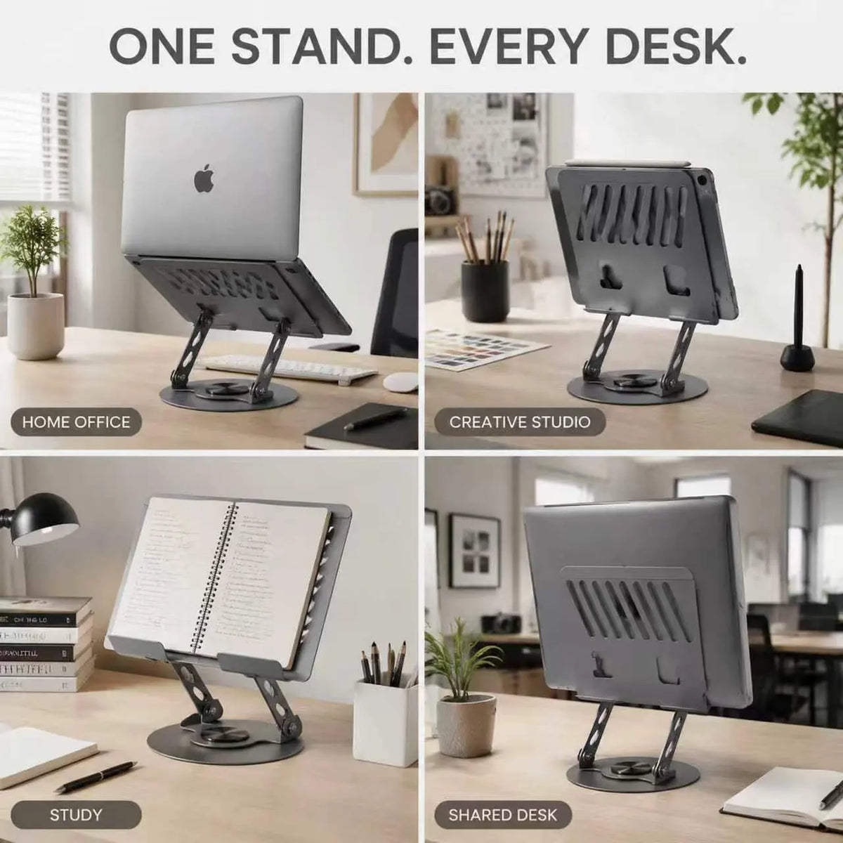 360° Rotation Aluminum Laptop Stand - 2-in-1 Multifunctional Hub, Height-Tilt Adjustable Ventilated Cooling Riser, Foldable Portable Matte Alloy Multi-Angle Holder for Gaming Laptops, Tablets, Home Office