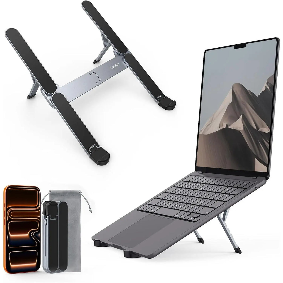 Ultra Compact Foldable & Portable Laptop Stand for Desk, Lightweight Tablet Stand for Business Travel, Library, Cafe, 6-Level Height Ergonomic Aluminum Computer Holder for 10-16" LaptopsGift