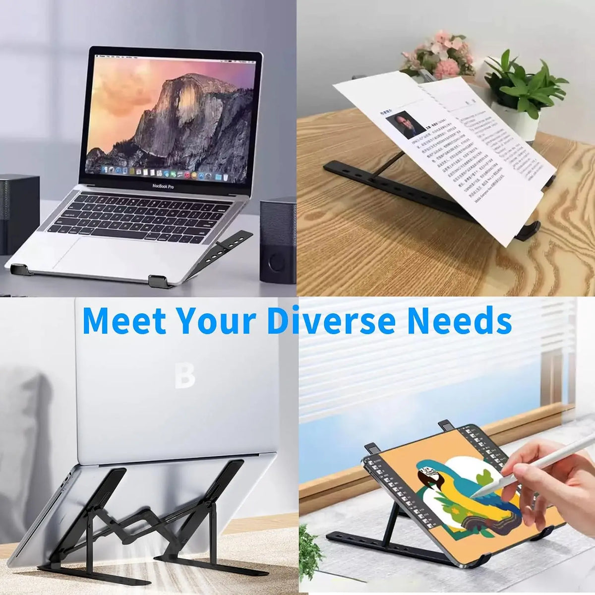 Laptop Stand for Desk, Adjustable Foldable  Riser, Black | Supports  10-15.6 inch laptops and tablets with adjustable height and angle for improved comfort