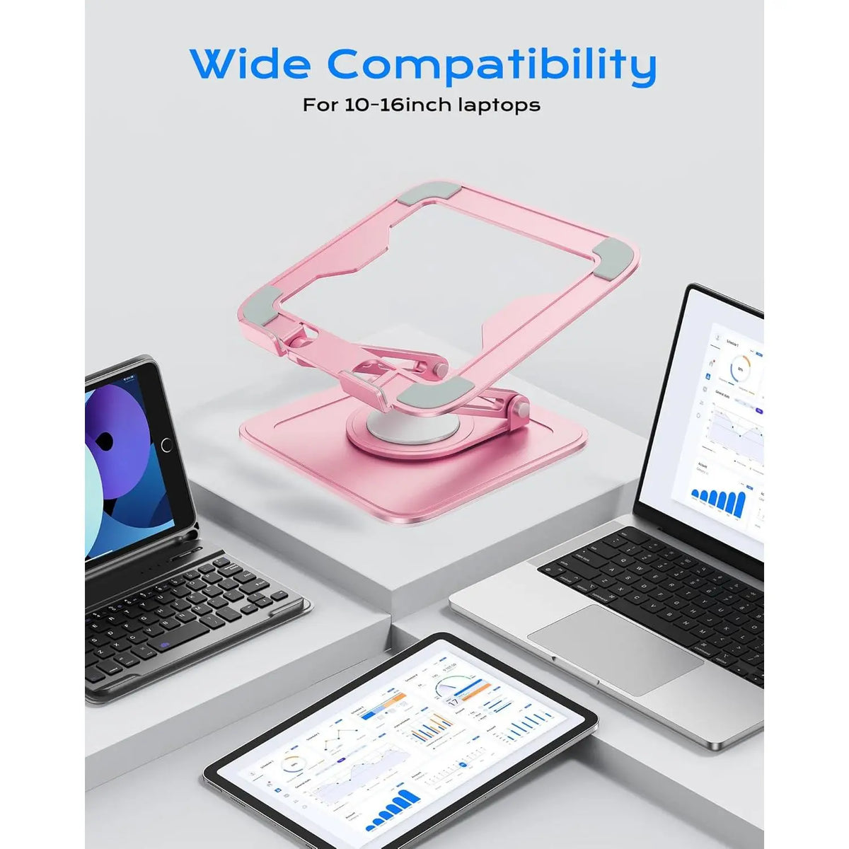 Adjustable Laptop Stand, Computer Stand with 360 Rotating Base,  Laptop Riser Mount for Desk Foldable Protable Computer Desk Fits with MacBook Pro Air (10-16") - Pink