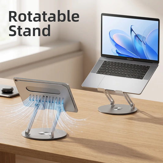 360° Rotating Laptop Stand, Adjustable Foldable Aluminum Laptop Riser, 2-in-1 Laptop & Phone Stand for Gaming & Office