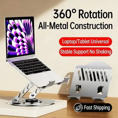 All-Metal Heavy Duty Carbon Steel Laptop Stand Holder - 360° Rotation, Height Adjust., 22 lbs Load Capacity, Portable Cooling-Focused Desktop Holder, Ideal Graduation Gift for Desk Use