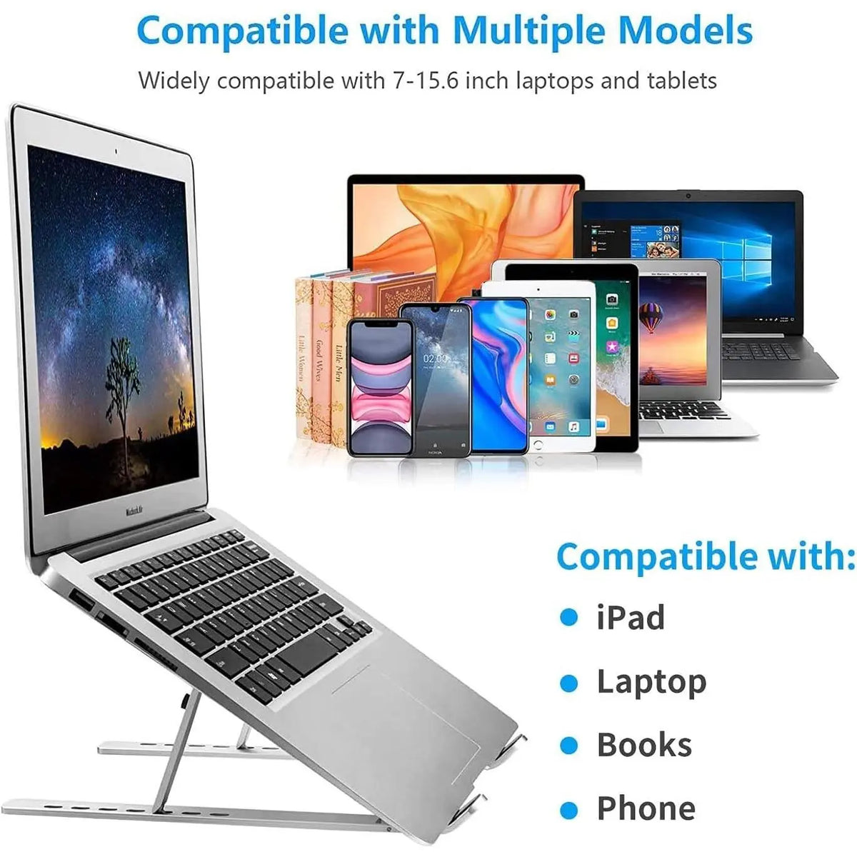 Adjustable Foldable Aluminum Laptop Stand for Desk, Silver - Ergonomic Riser for 10-15.6 inch Laptops and Tablets with Adjustable Height & Angle for Improved ComfortGift
