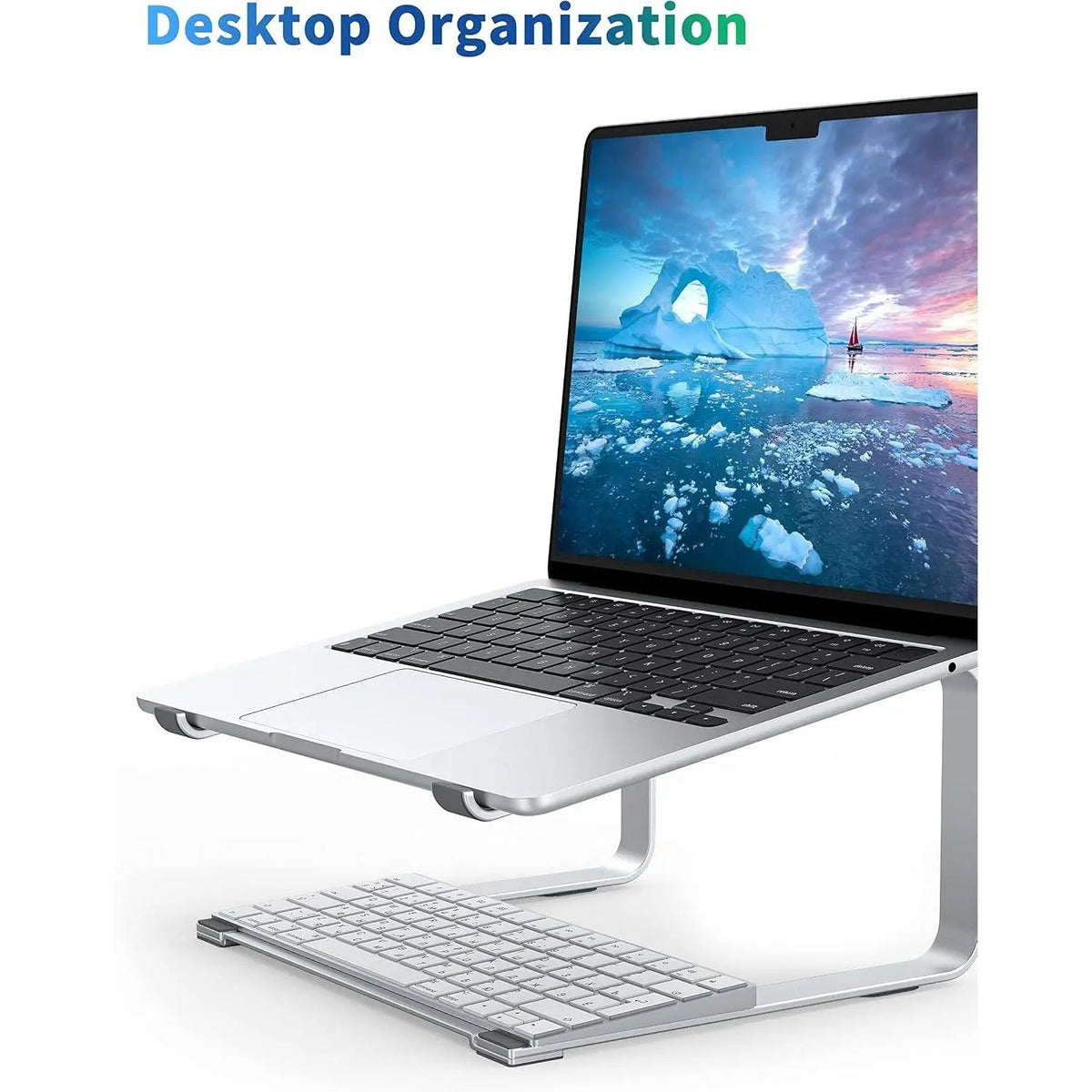 Ergonomic Metal Laptop Stand for Desk, Fits 12-17.3 Inch Laptops, Heavy Duty Stable Desktop Riser, Improves Eye Level & Workspace Organization, SilverGift